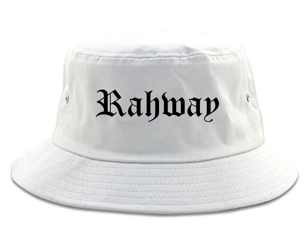 Rahway New Jersey NJ Old English Mens Bucket Hat White