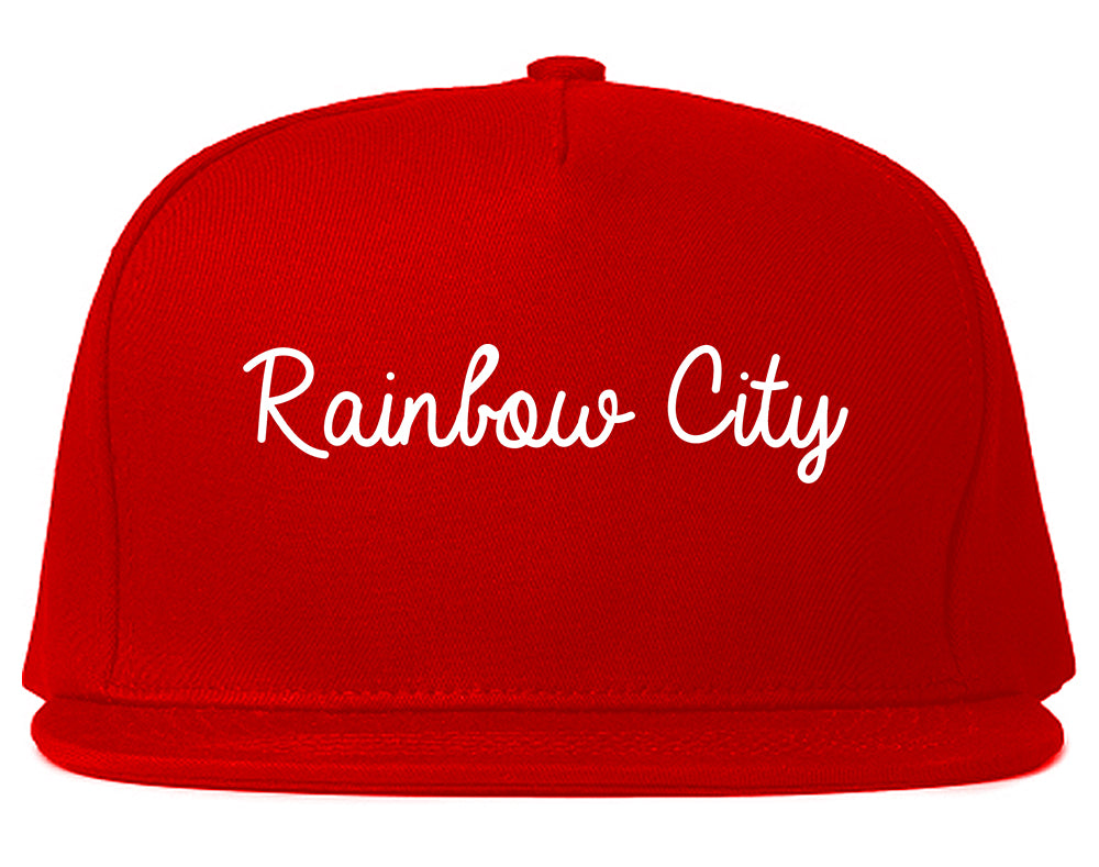 Rainbow City Alabama AL Script Mens Snapback Hat Red