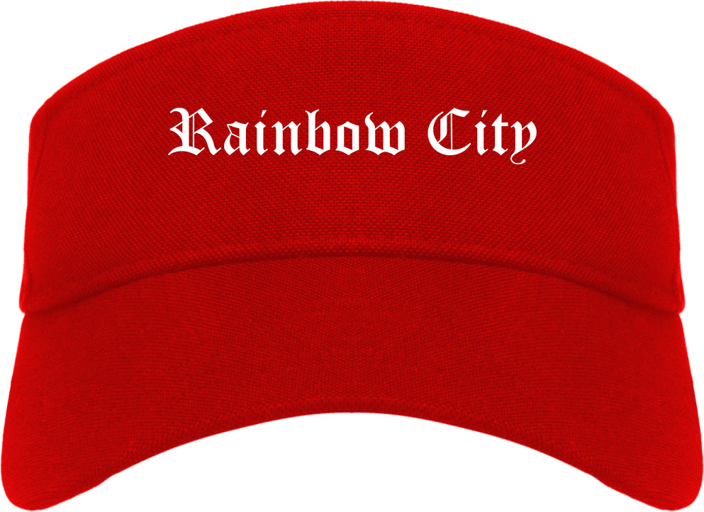 Rainbow City Alabama AL Old English Mens Visor Cap Hat Red