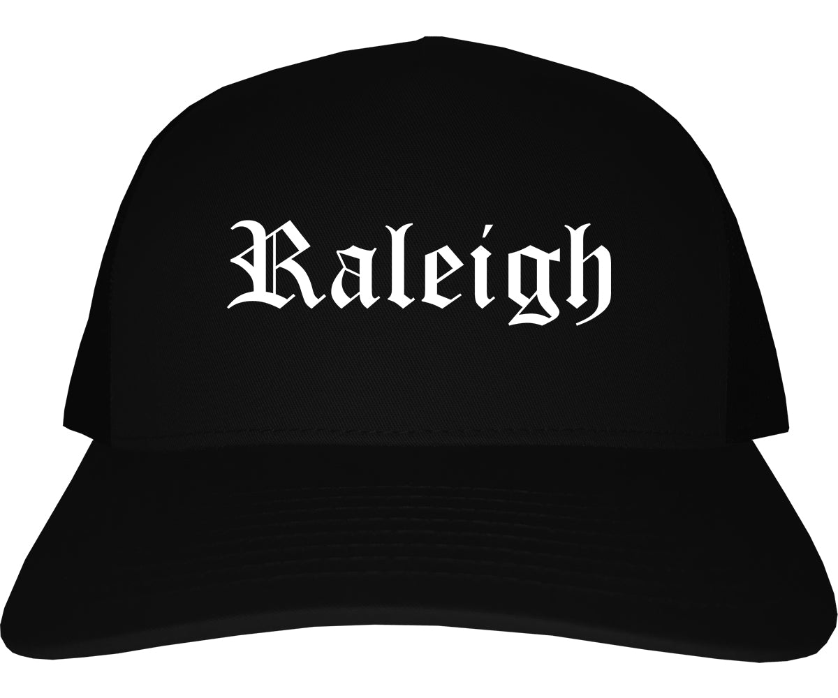 Raleigh North Carolina NC Old English Mens Trucker Hat Cap Black