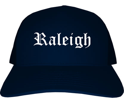 Raleigh North Carolina NC Old English Mens Trucker Hat Cap Navy Blue