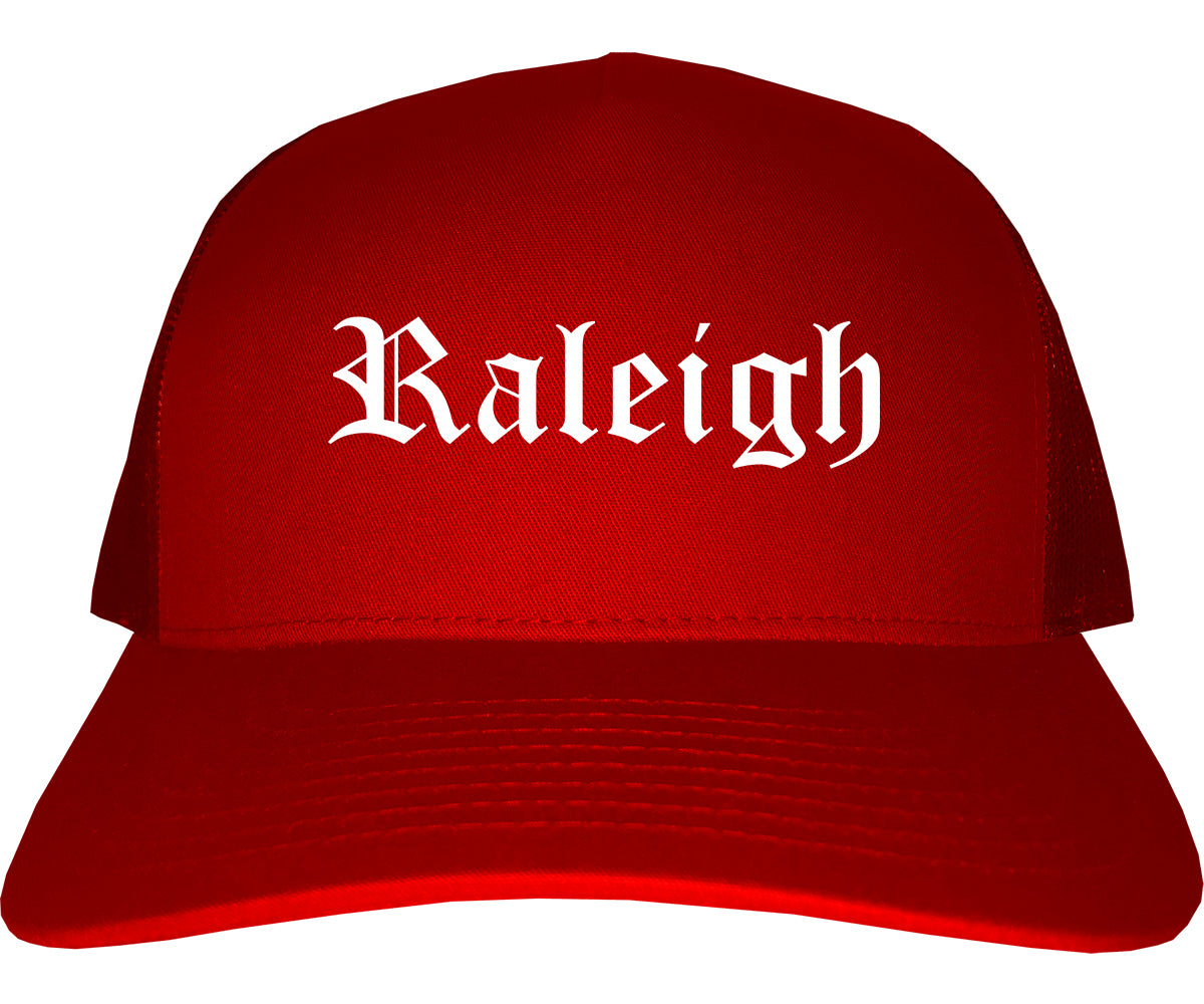 Raleigh North Carolina NC Old English Mens Trucker Hat Cap Red