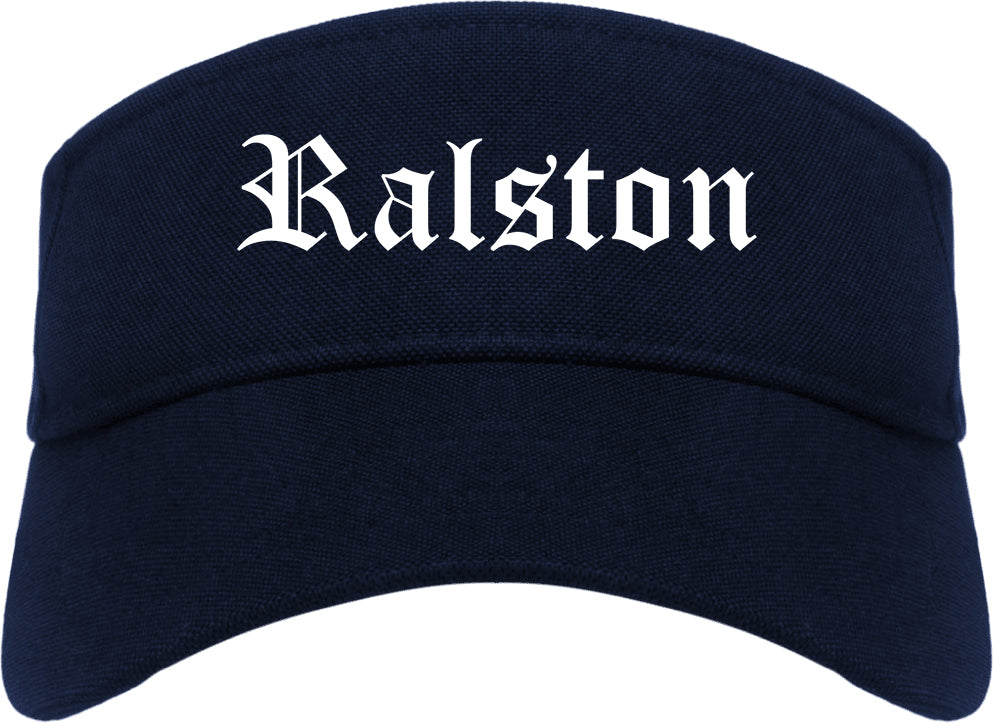 Ralston Nebraska NE Old English Mens Visor Cap Hat Navy Blue