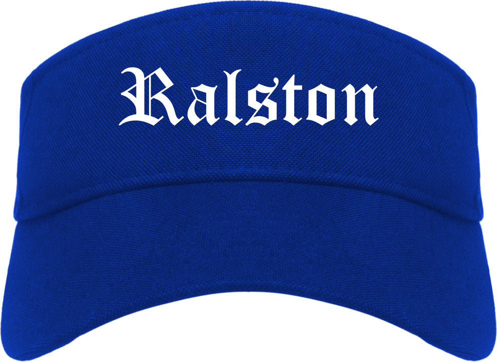 Ralston Nebraska NE Old English Mens Visor Cap Hat Royal Blue