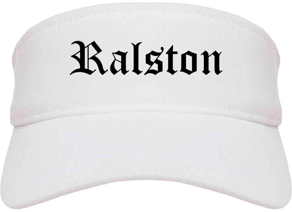 Ralston Nebraska NE Old English Mens Visor Cap Hat White