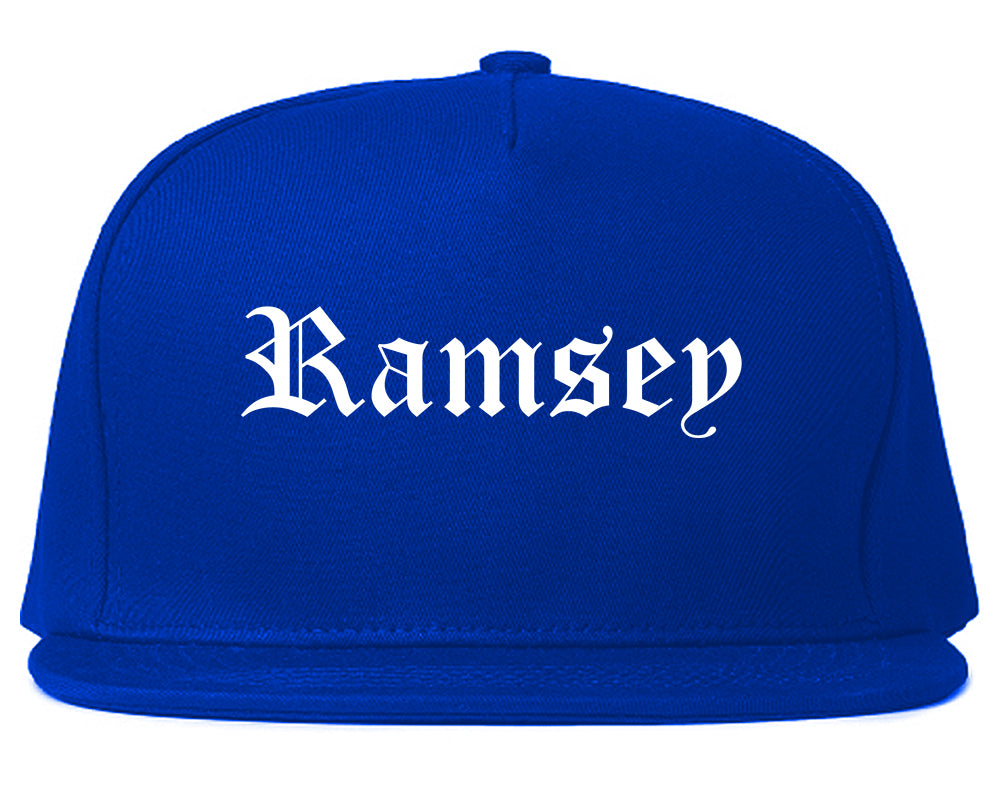 Ramsey Minnesota MN Old English Mens Snapback Hat Royal Blue