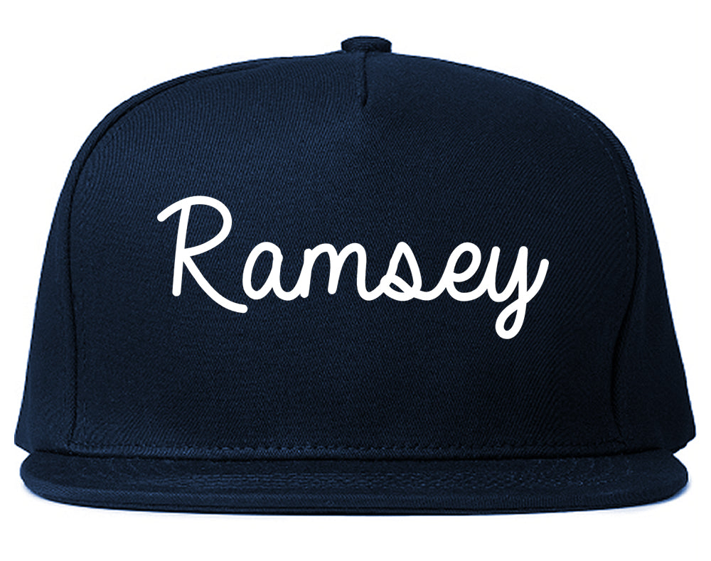 Ramsey New Jersey NJ Script Mens Snapback Hat Navy Blue