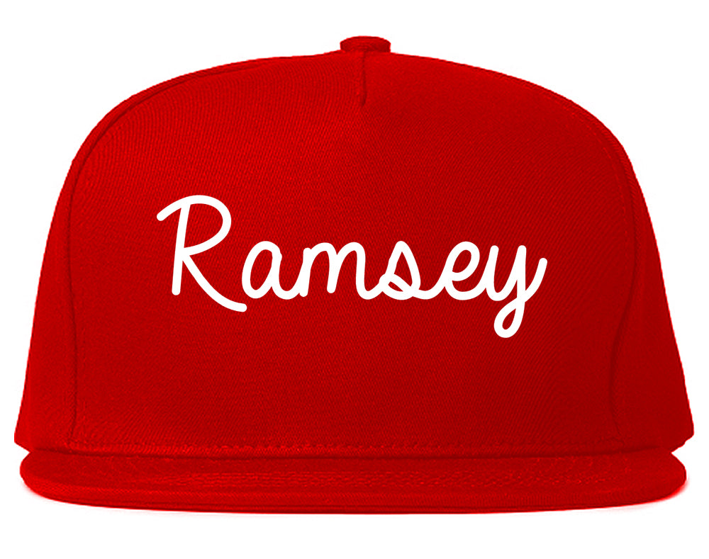 Ramsey New Jersey NJ Script Mens Snapback Hat Red