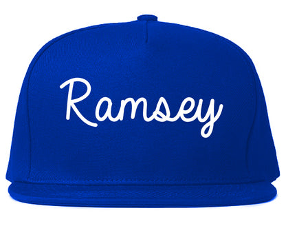 Ramsey New Jersey NJ Script Mens Snapback Hat Royal Blue
