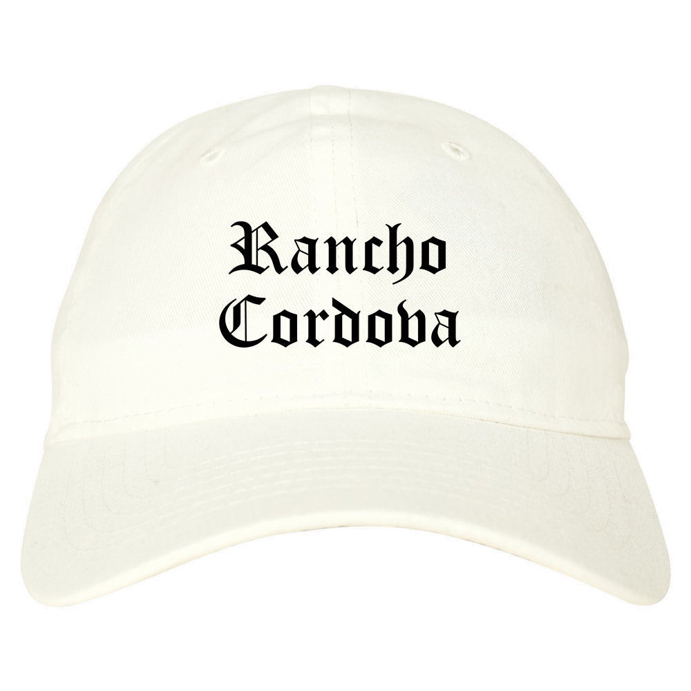 Rancho Cordova California CA Old English Mens Dad Hat Baseball Cap White