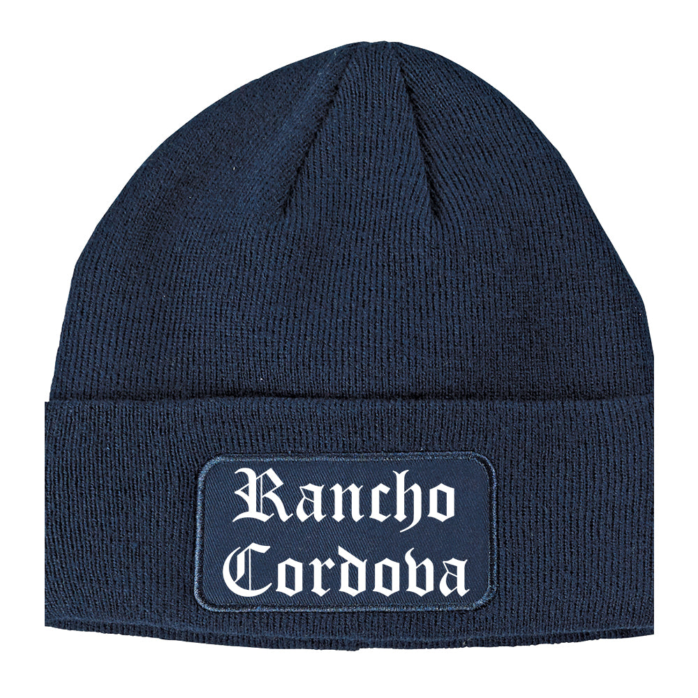 Rancho Cordova California CA Old English Mens Knit Beanie Hat Cap Navy Blue