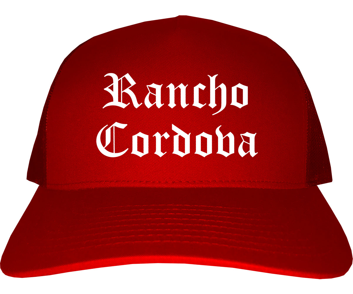 Rancho Cordova California CA Old English Mens Trucker Hat Cap Red