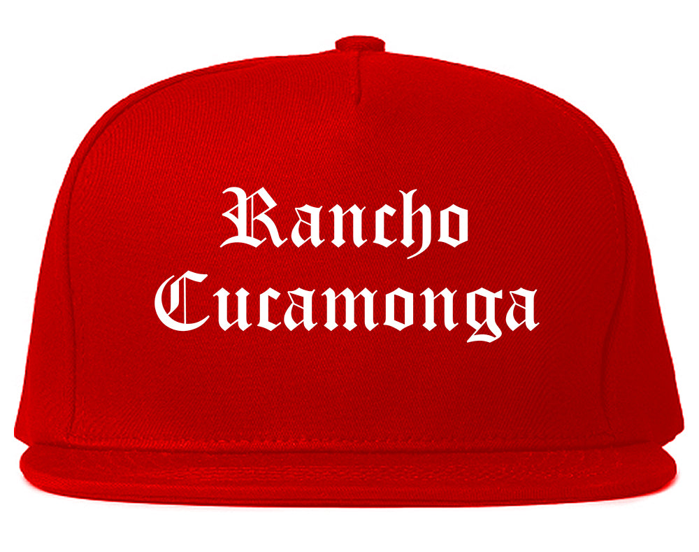 Rancho Cucamonga California CA Old English Mens Snapback Hat Red