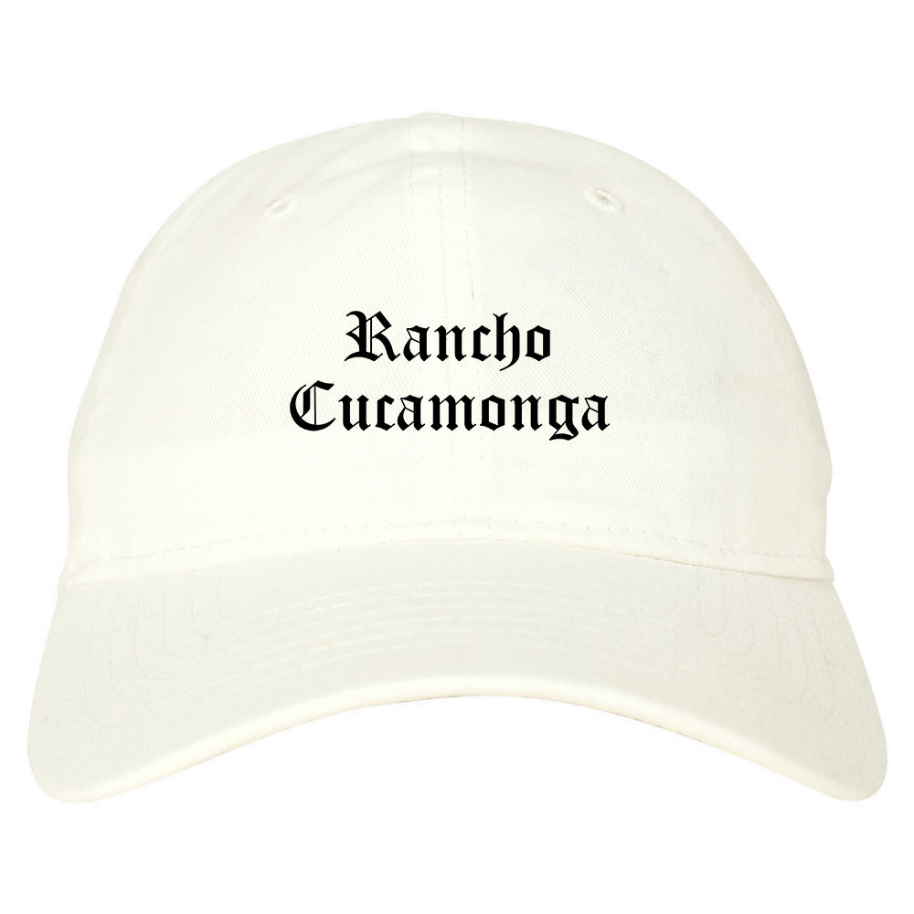Rancho Cucamonga California CA Old English Mens Dad Hat Baseball Cap White