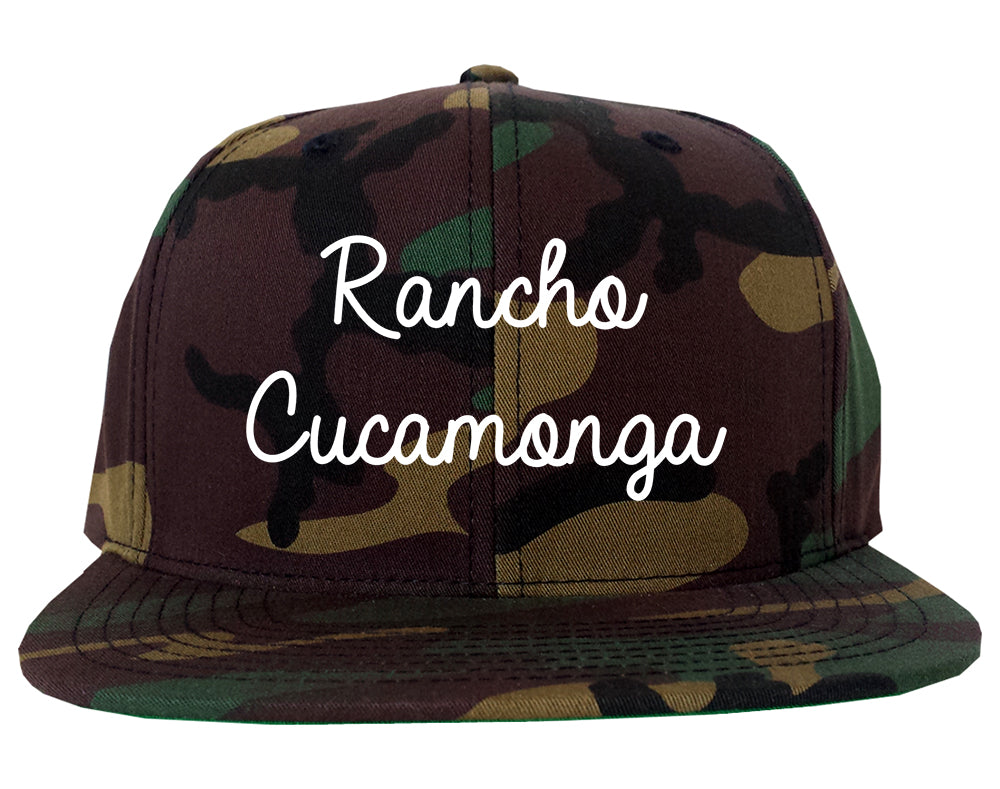 Rancho Cucamonga California CA Script Mens Snapback Hat Army Camo