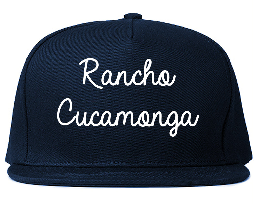 Rancho Cucamonga California CA Script Mens Snapback Hat Navy Blue