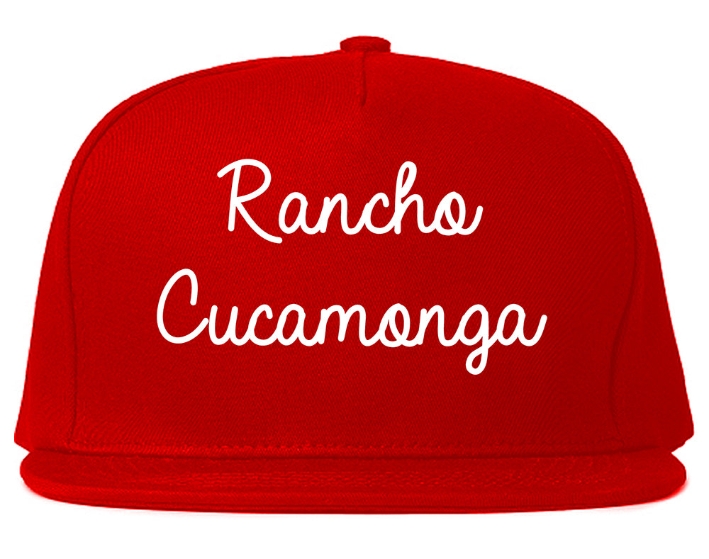 Rancho Cucamonga California CA Script Mens Snapback Hat Red