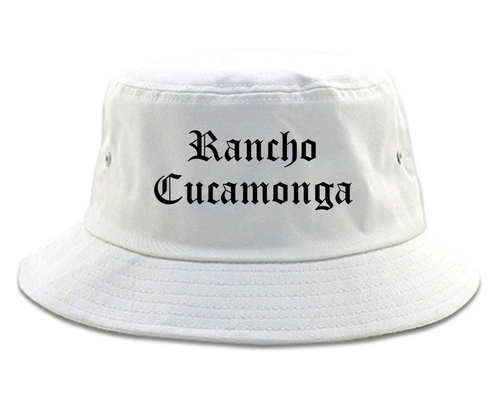 Rancho Cucamonga California CA Old English Mens Bucket Hat White