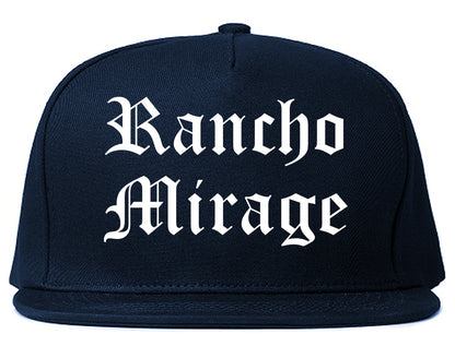 Rancho Mirage California CA Old English Mens Snapback Hat Navy Blue