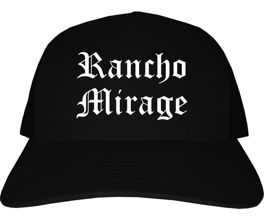Rancho Mirage California CA Old English Mens Trucker Hat Cap Black
