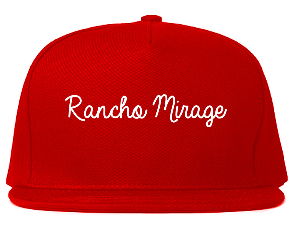 Rancho Mirage California CA Script Mens Snapback Hat Red