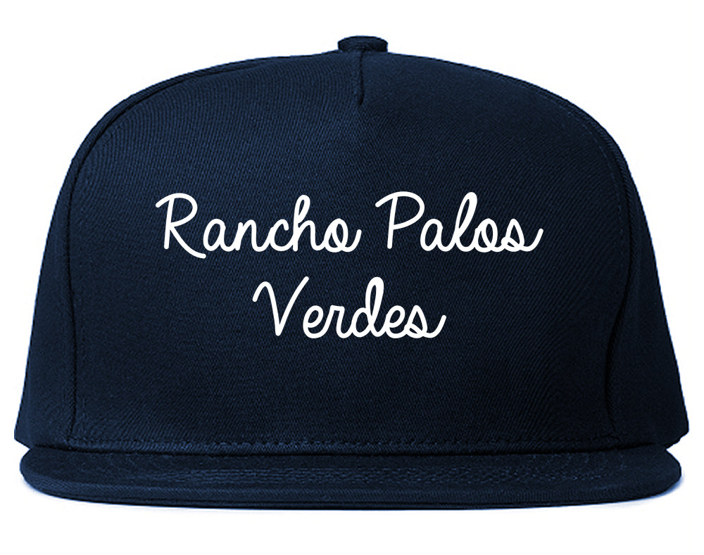 Rancho Palos Verdes California CA Script Mens Snapback Hat Navy Blue