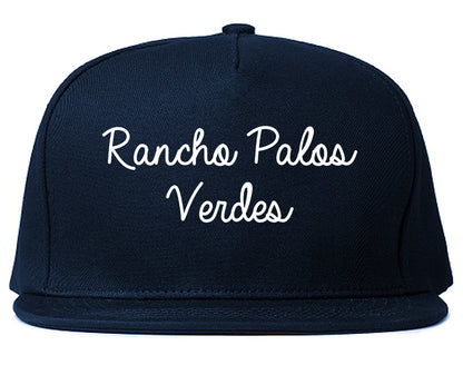 Rancho Palos Verdes California CA Script Mens Snapback Hat Navy Blue