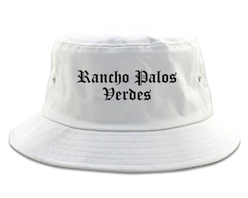 Rancho Palos Verdes California CA Old English Mens Bucket Hat White