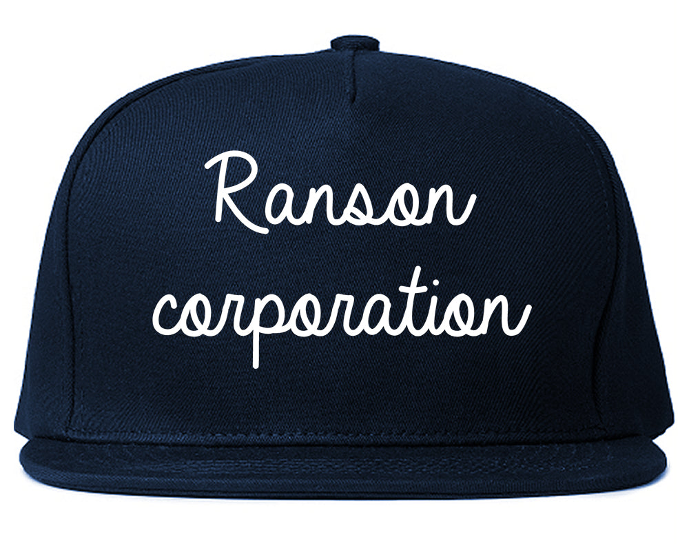 Ranson corporation West Virginia WV Script Mens Snapback Hat Navy Blue