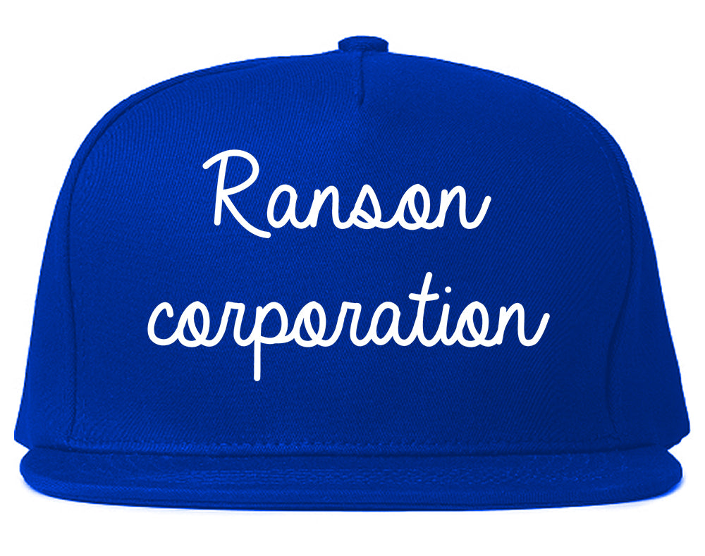 Ranson corporation West Virginia WV Script Mens Snapback Hat Royal Blue