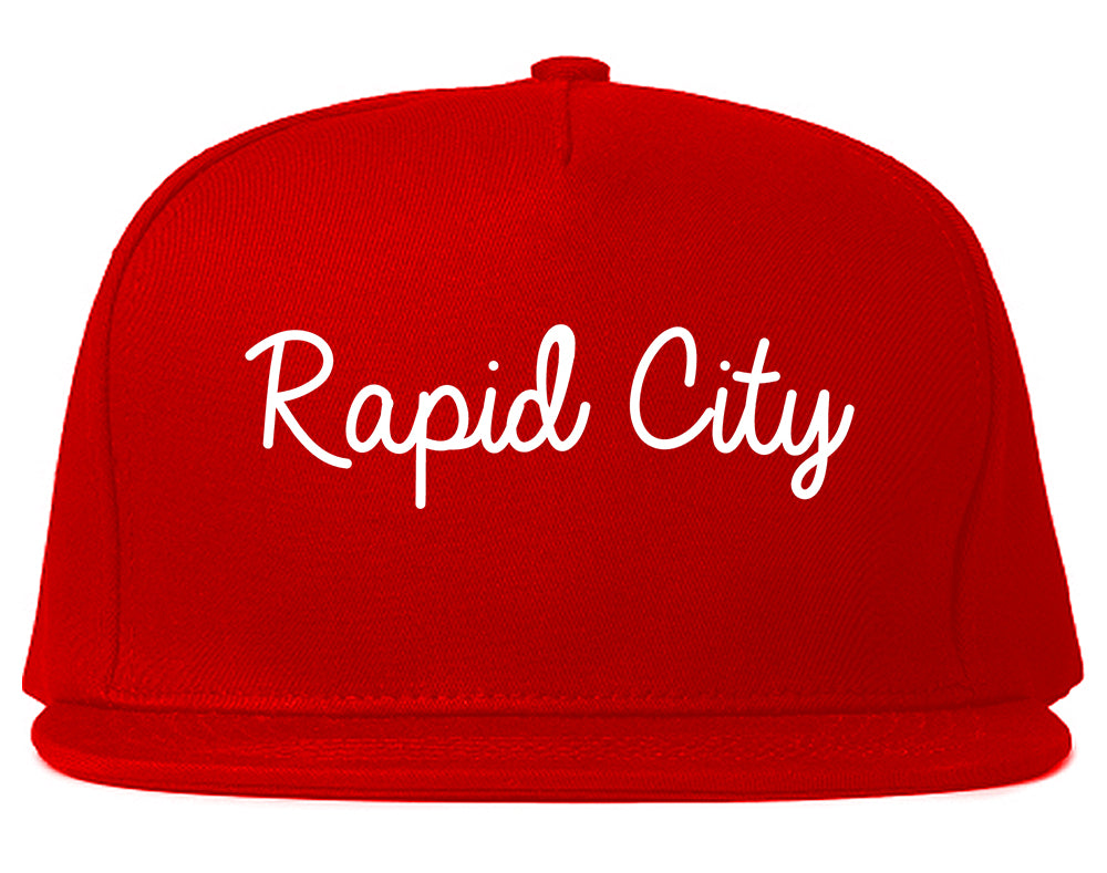 Rapid City South Dakota SD Script Mens Snapback Hat Red