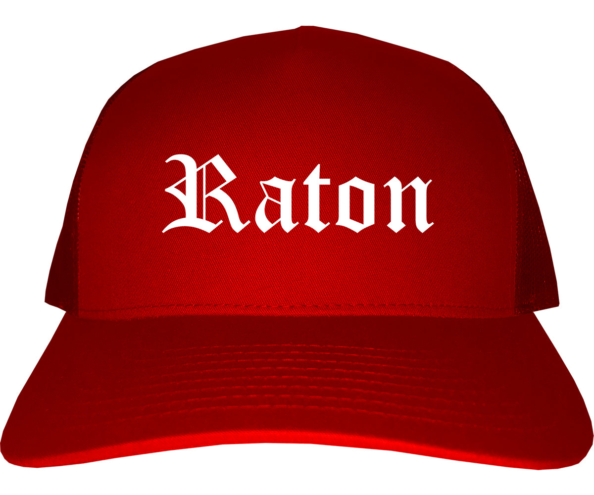 Raton New Mexico NM Old English Mens Trucker Hat Cap Red