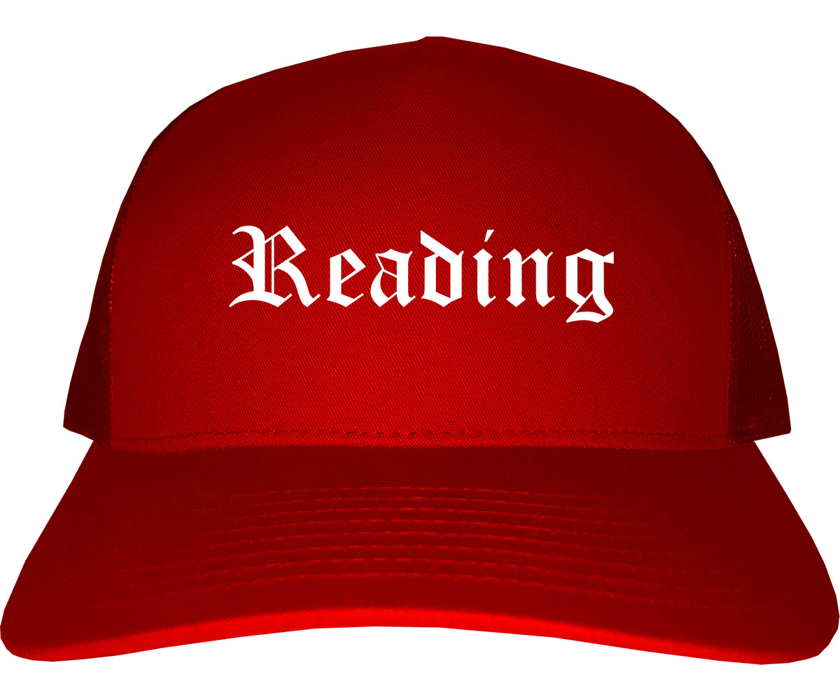 Reading Pennsylvania PA Old English Mens Trucker Hat Cap Red