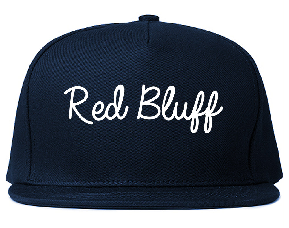 Red Bluff California CA Script Mens Snapback Hat Navy Blue