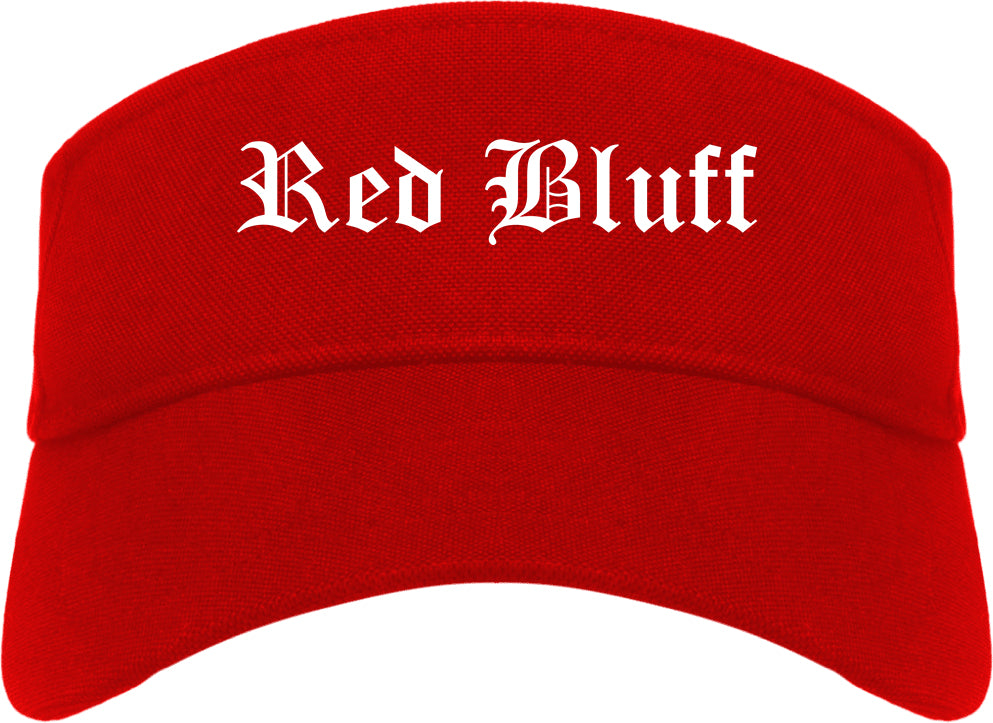 Red Bluff California CA Old English Mens Visor Cap Hat Red