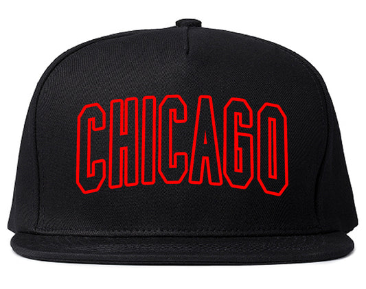 Red Chicago Illinois Outline Mens Snapback Hat Black