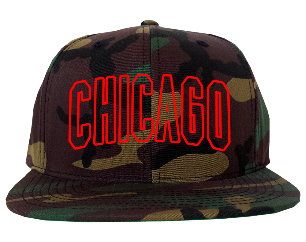 Red Chicago Illinois Outline Mens Snapback Hat Camo