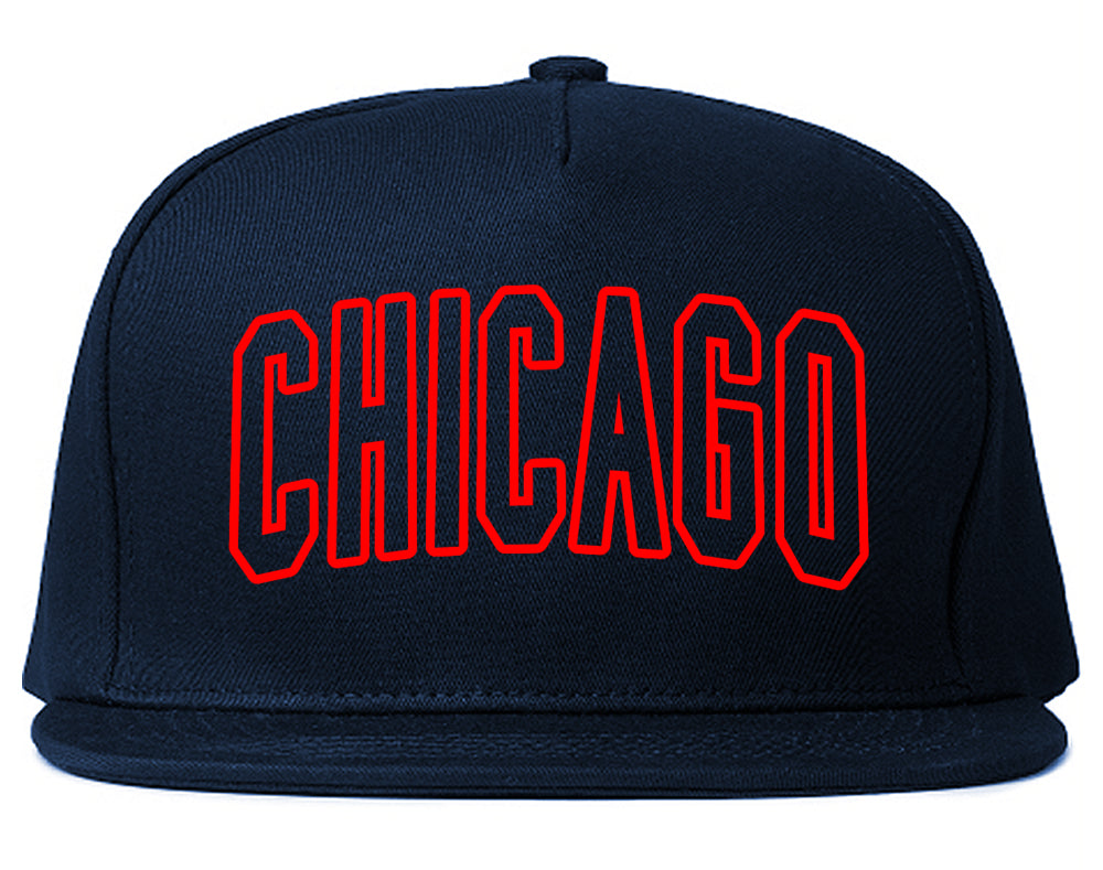 Red Chicago Illinois Outline Mens Snapback Hat Navy Blue