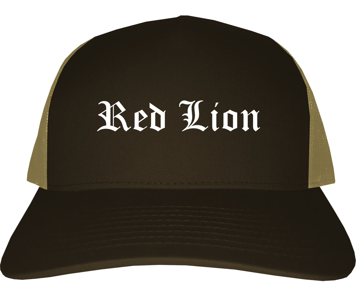 Red Lion Pennsylvania PA Old English Mens Trucker Hat Cap Brown