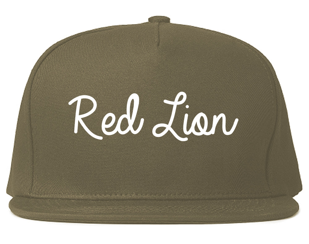 Red Lion Pennsylvania PA Script Mens Snapback Hat Grey