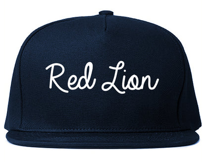Red Lion Pennsylvania PA Script Mens Snapback Hat Navy Blue