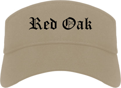 Red Oak Texas TX Old English Mens Visor Cap Hat Khaki