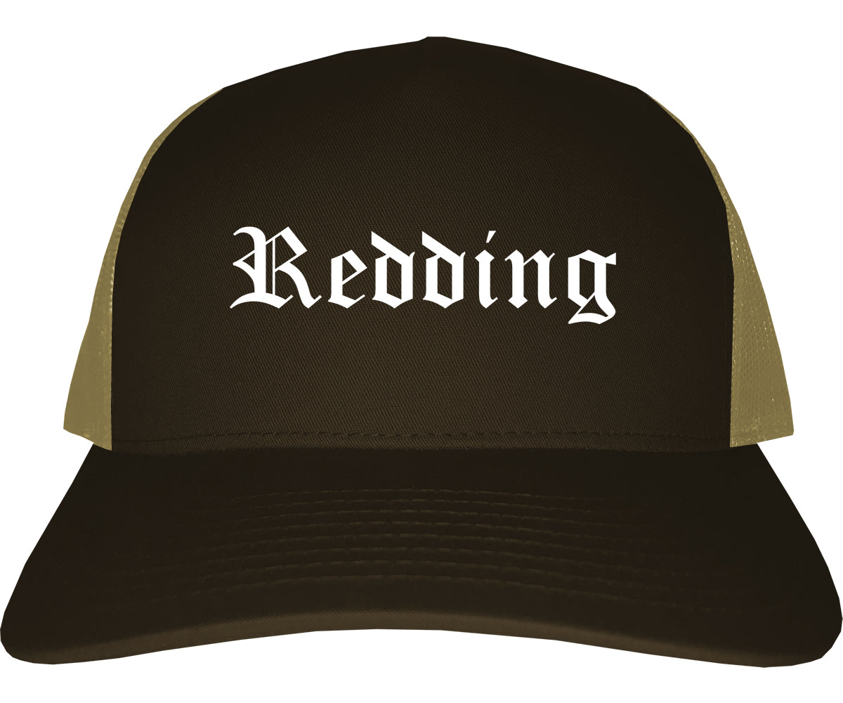 Redding California CA Old English Mens Trucker Hat Cap Brown
