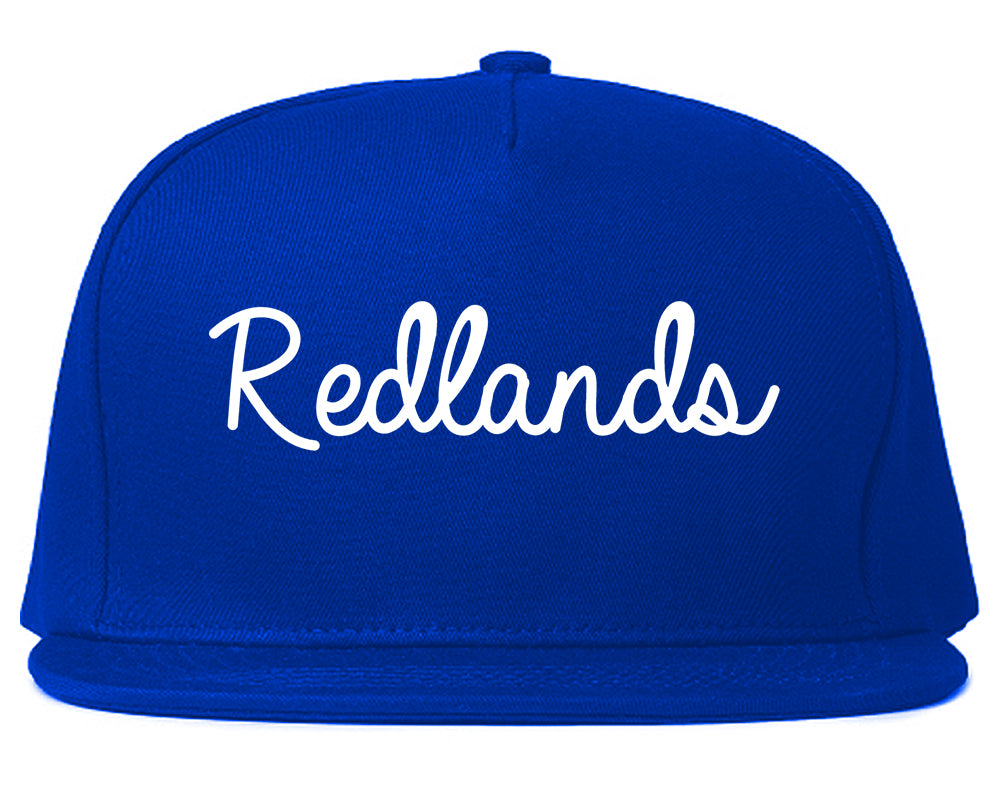 Redlands California CA Script Mens Snapback Hat Royal Blue