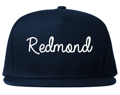 Redmond Washington WA Script Mens Snapback Hat Navy Blue