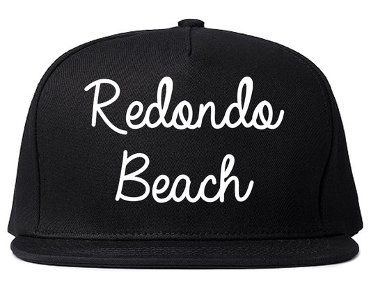Redondo Beach California CA Script Mens Snapback Hat Black