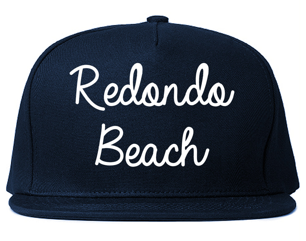 Redondo Beach California CA Script Mens Snapback Hat Navy Blue