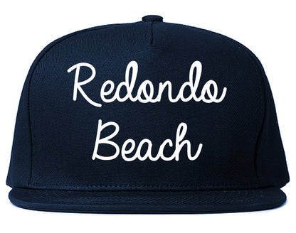 Redondo Beach California CA Script Mens Snapback Hat Navy Blue