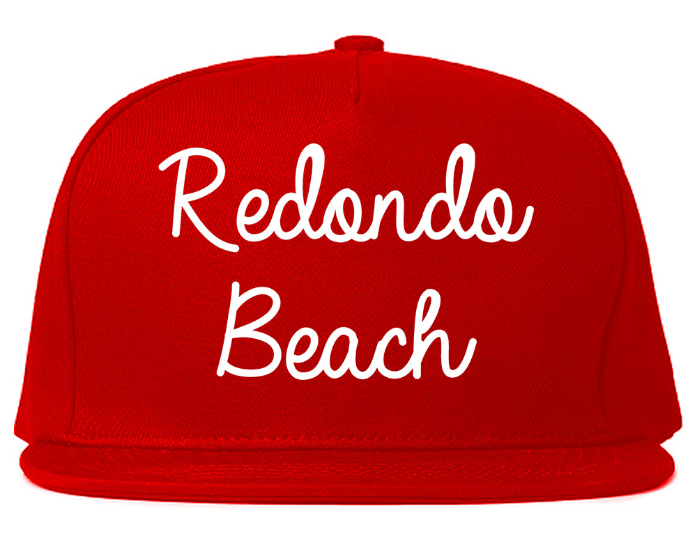 Redondo Beach California CA Script Mens Snapback Hat Red