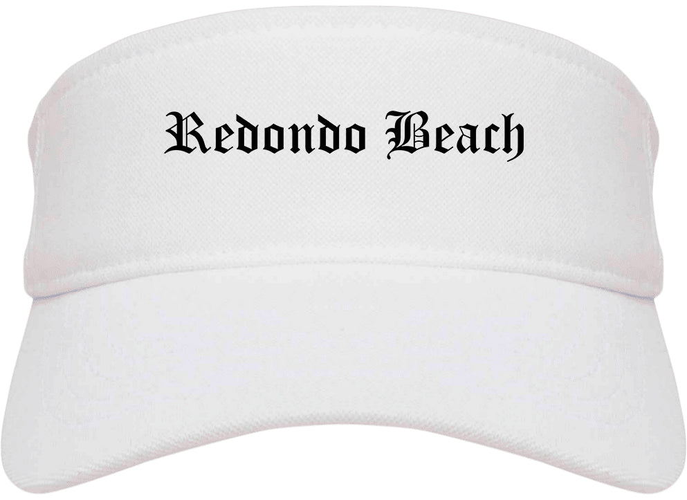 Redondo Beach California CA Old English Mens Visor Cap Hat White